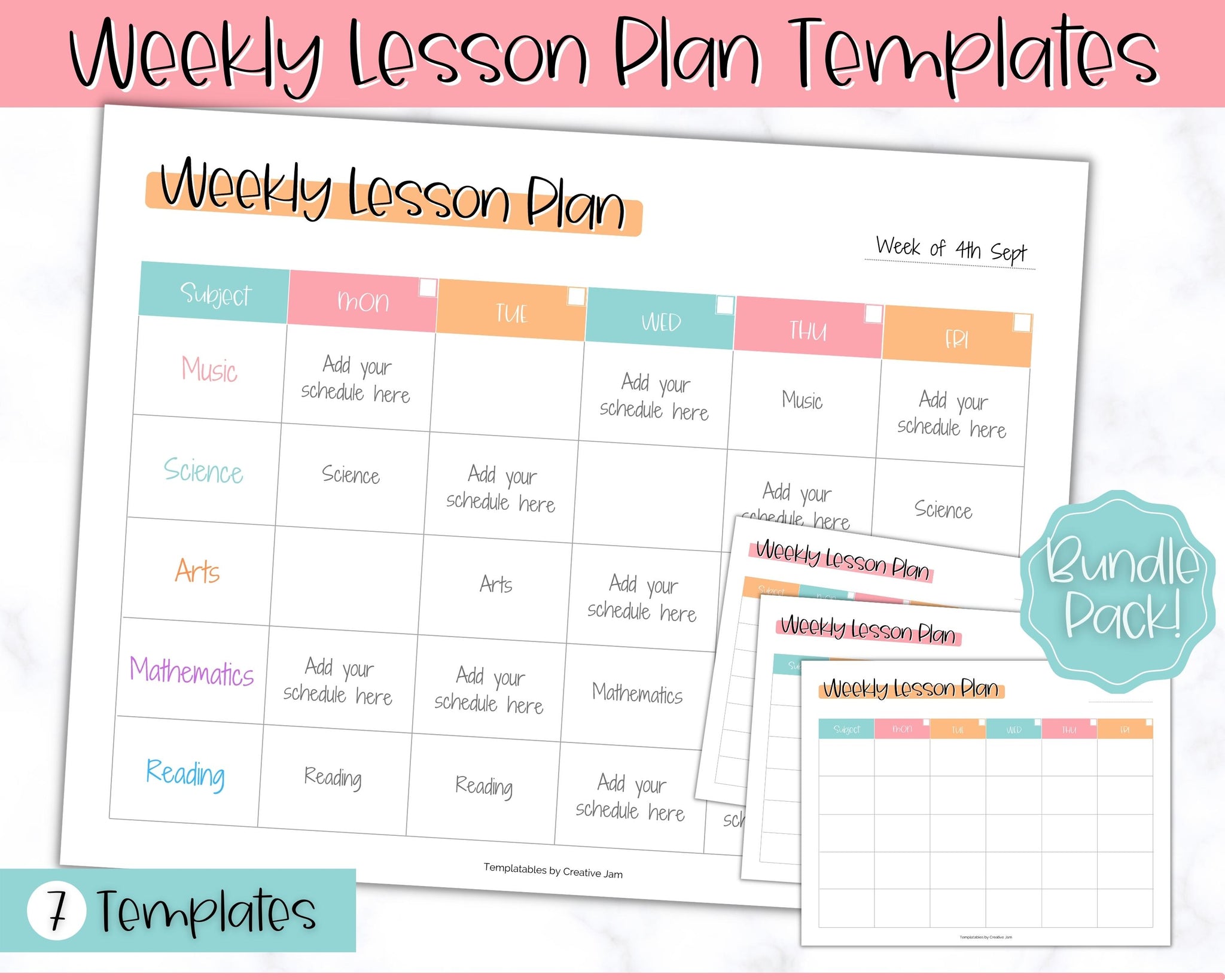 Weekly Lesson Table Weekly Lesson Planning Template Editable Weekly Lesson Plan Template