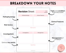 Load image into Gallery viewer, Nursing Revision Sheets for Medical School | Medicine &amp; Nursing Students, Exam Revision Notes &amp; Guide Templates | Pink
