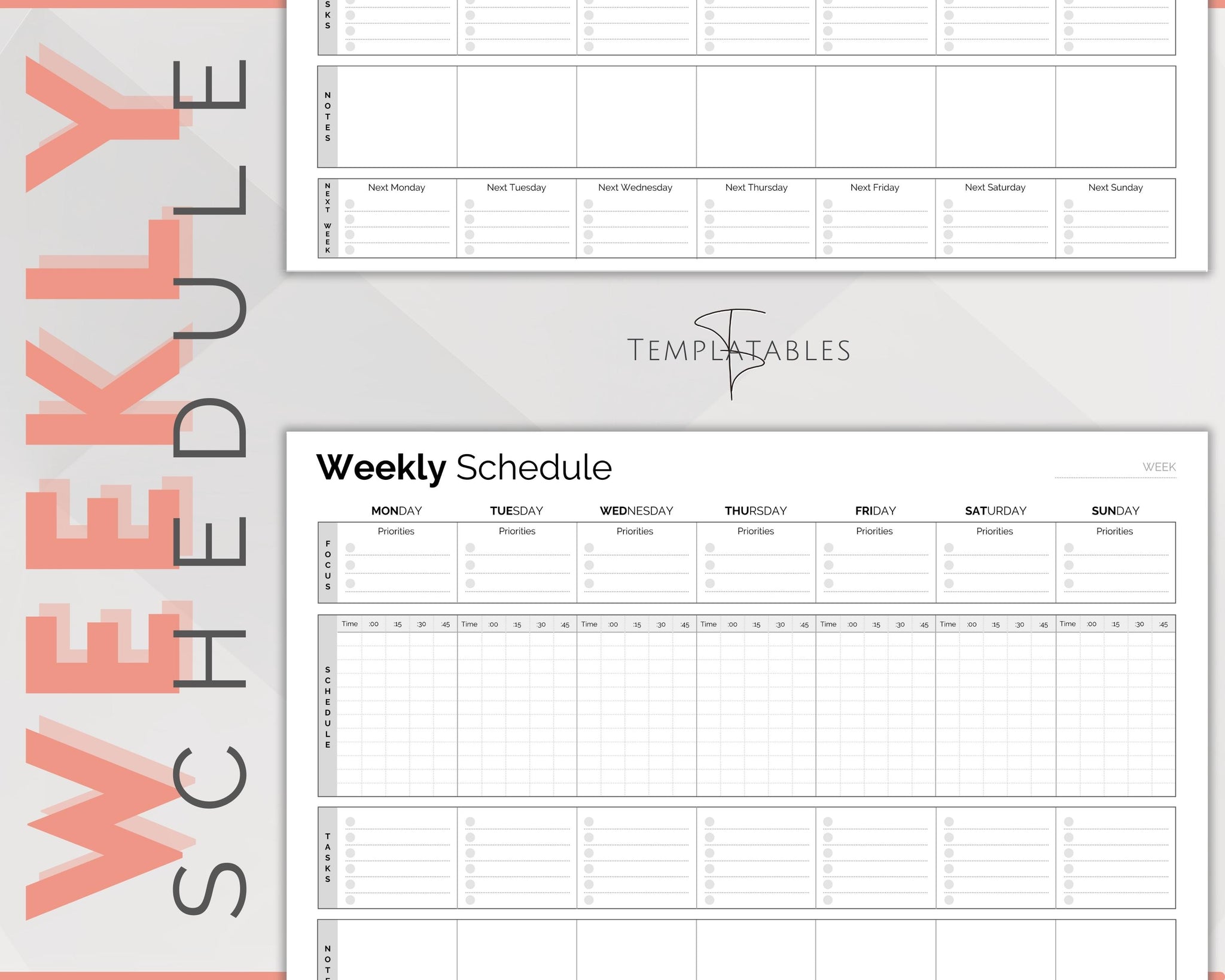 15 Minute Weekly Planner Schedule | Daily Hourly Planner Organizer