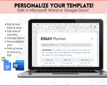 Load image into Gallery viewer, EDITABLE Essay Planner bundle | Student Essay Writing Template, College Assignment, School Homework, Academic Project Plan , Google Docs, Word | Minimalist
