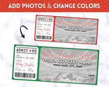 Load image into Gallery viewer, CHRISTMAS Concert Ticket Template | EDITABLE Surprise Xmas Getaway gift for Musical Events &amp; Theatre Shows
