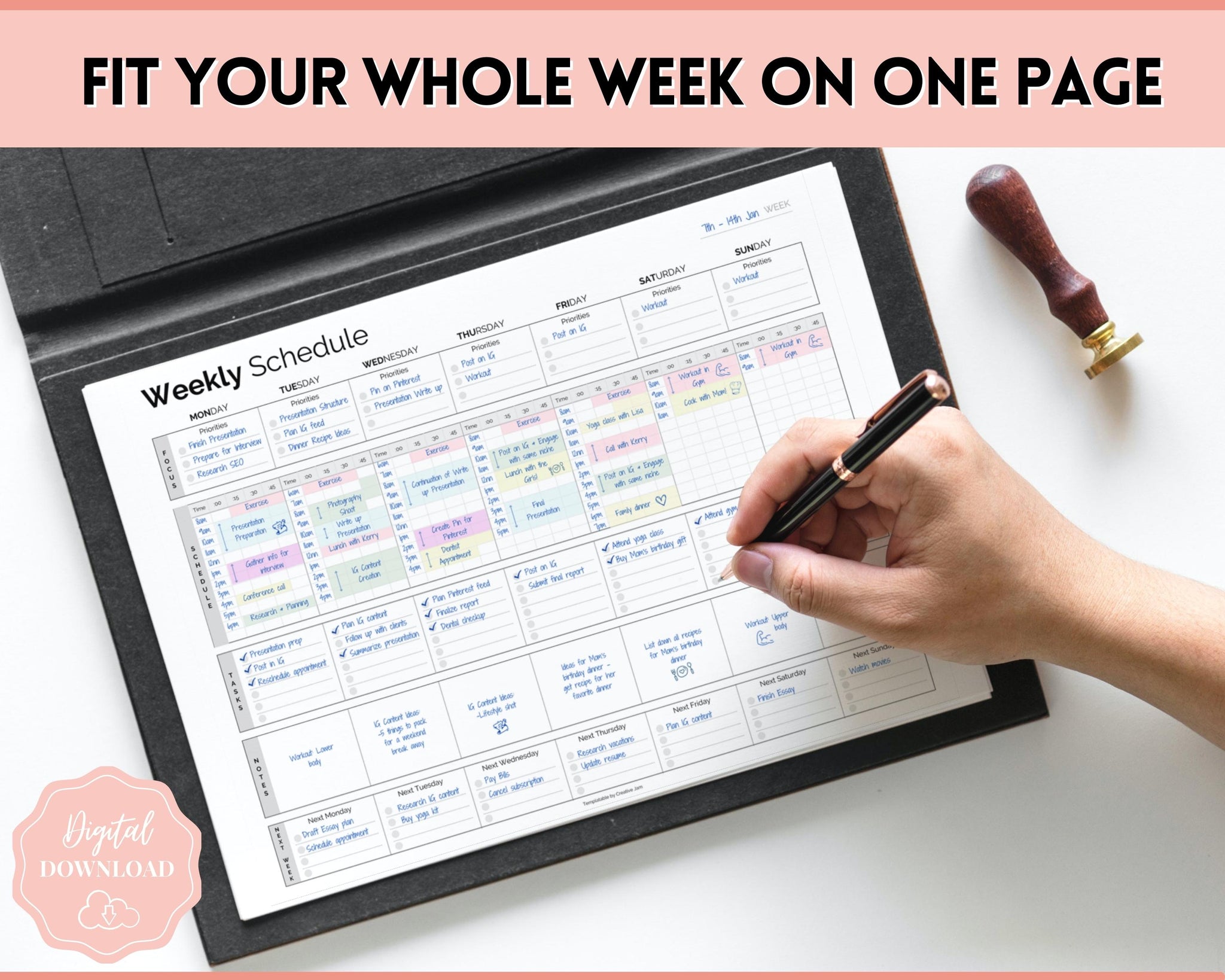 15 Minute Weekly Planner Schedule | Daily Hourly Planner Organizer