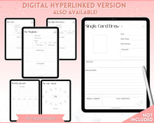 Load image into Gallery viewer, Tarot Card Trackers &amp; Monthly Readings | Learn Tarot Card Readings, Tarot Spreads | Beginner Tarot Planner Workbook, Grimoire &amp; Cheat Sheets | Pink
