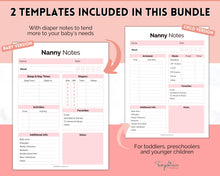 Load image into Gallery viewer, Nanny Schedule, Notes &amp; Report Template for Baby | Babysitter Info Hiring Guide, Nanny Checklist &amp; Planner, Baby Daily Log | Pink
