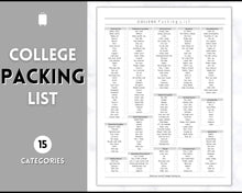 Load image into Gallery viewer, College Packing List Printable | Back to School Moving Checklist for Students, Google Sheets | Mono
