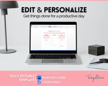 Load image into Gallery viewer, Work Planner &amp; Work Day Organizer | Editable Daily Planner, Work From Home To Do List Printable &amp; Digital Schedule | Pink
