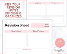 Load image into Gallery viewer, Nursing Revision Sheets for Medical School | Medicine &amp; Nursing Students, Exam Revision Notes &amp; Guide Templates | Pink
