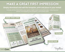 Load image into Gallery viewer, Airbnb Trifold Welcome Book Template | Editable Canva Welcome Guide for Vacation Rentals | Green
