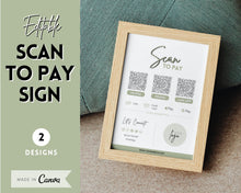 Load image into Gallery viewer, Scan to Pay Sign Shop Logo Editable Sign | QR Code Payment Sign for Small Businesses | Brit Green
