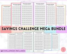 Load image into Gallery viewer, Mini Savings Challenge Printable BUNDLE | 12 Saving Trackers, Cash Envelope, A6 Saving Challenges | Pastel Rainbow
