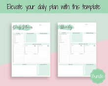 Load image into Gallery viewer, DAILY PLANNER Printable | To Do List Printable | Productivity Day Planner | Work Day Diary Insert Template &amp; Organizer | Green
