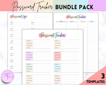 Load image into Gallery viewer, Password Tracker BUNDLE | 3 Printable Password Log &amp; Organizers, Password Keeper, Password Manager | Pastel Rainbow
