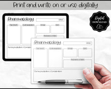 Load image into Gallery viewer, Drug Card Template, Nursing Pharmacology Printable Notes, Nursing School Student Study Guide | Mono
