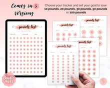 Load image into Gallery viewer, Pounds Lost Tracker Bundle - 10 20, 30, 50, 100 lbs Printable Weight Loss Printables | Pink Watercolor
