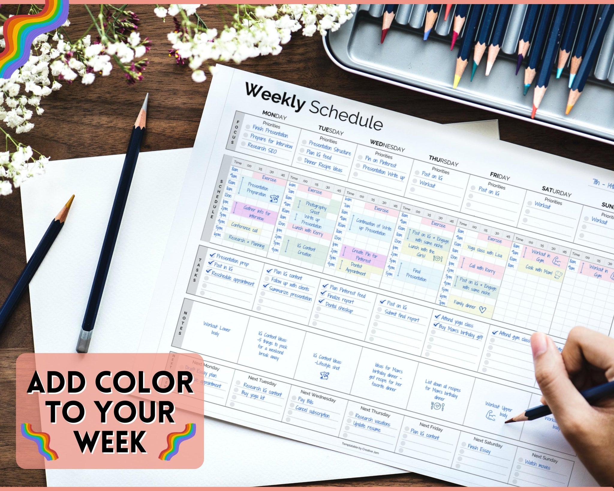 15 Minute Weekly Planner Schedule | Daily Hourly Planner Organizer
