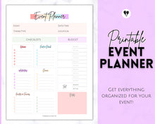 Load image into Gallery viewer, Event Planner Template, Printable Party Planner, Birthday, Wedding, Bridal, Budget, Invites, Event Plan Set, Party Organizer | Pastel Rainbow
