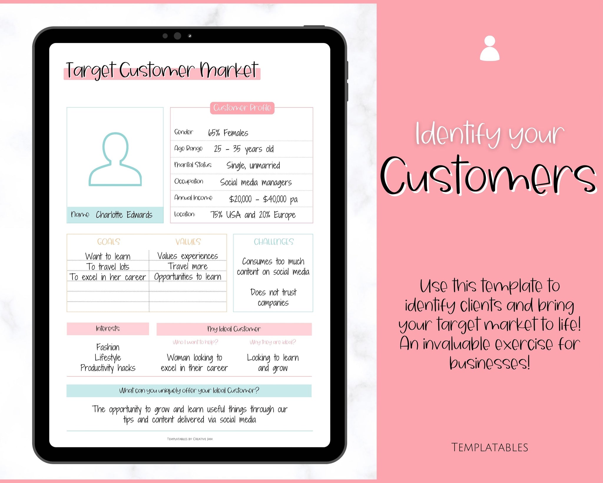 Business Target Avatars Examples Target Customer Market, Customer Avatar Worksheet - Colorful