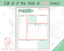 Load image into Gallery viewer, DAILY PLANNER Printable | To Do List Printable | Productivity Day Planner | Work Day Diary Insert Template &amp; Organizer | Green
