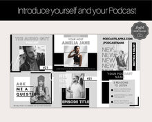 Load image into Gallery viewer, 25 Podcast Facebook Post Templates. Editable Social Media Posts. Canva Template. Marketing Graphics Podcasters Podcasting Face book, Planner | Mono
