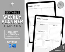 Load image into Gallery viewer, EDITABLE Weekly Planner 2 Page Templates | 2023 Weekly Schedule, To Do List Printable &amp; Habit Tracker templates | Mono Style 2
