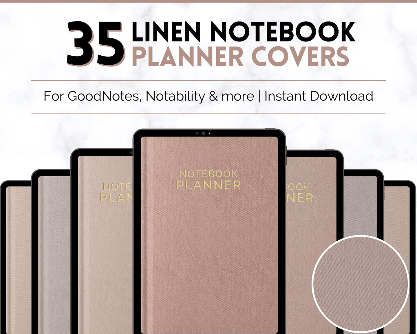 35 Digital Planner Notebook Covers | Digital Journal Covers for GoodNotes & iPad | Linen Texture Brown