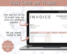 Load image into Gallery viewer, Small Business Bookkeeping Spreadsheet | Google Sheets Automated Business Expense Tracker &amp; Product Invetory Tracker | Brown
