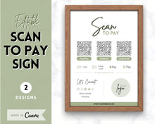 Load image into Gallery viewer, Scan to Pay Sign Shop Logo Editable Sign | QR Code Payment Sign for Small Businesses | Brit Green
