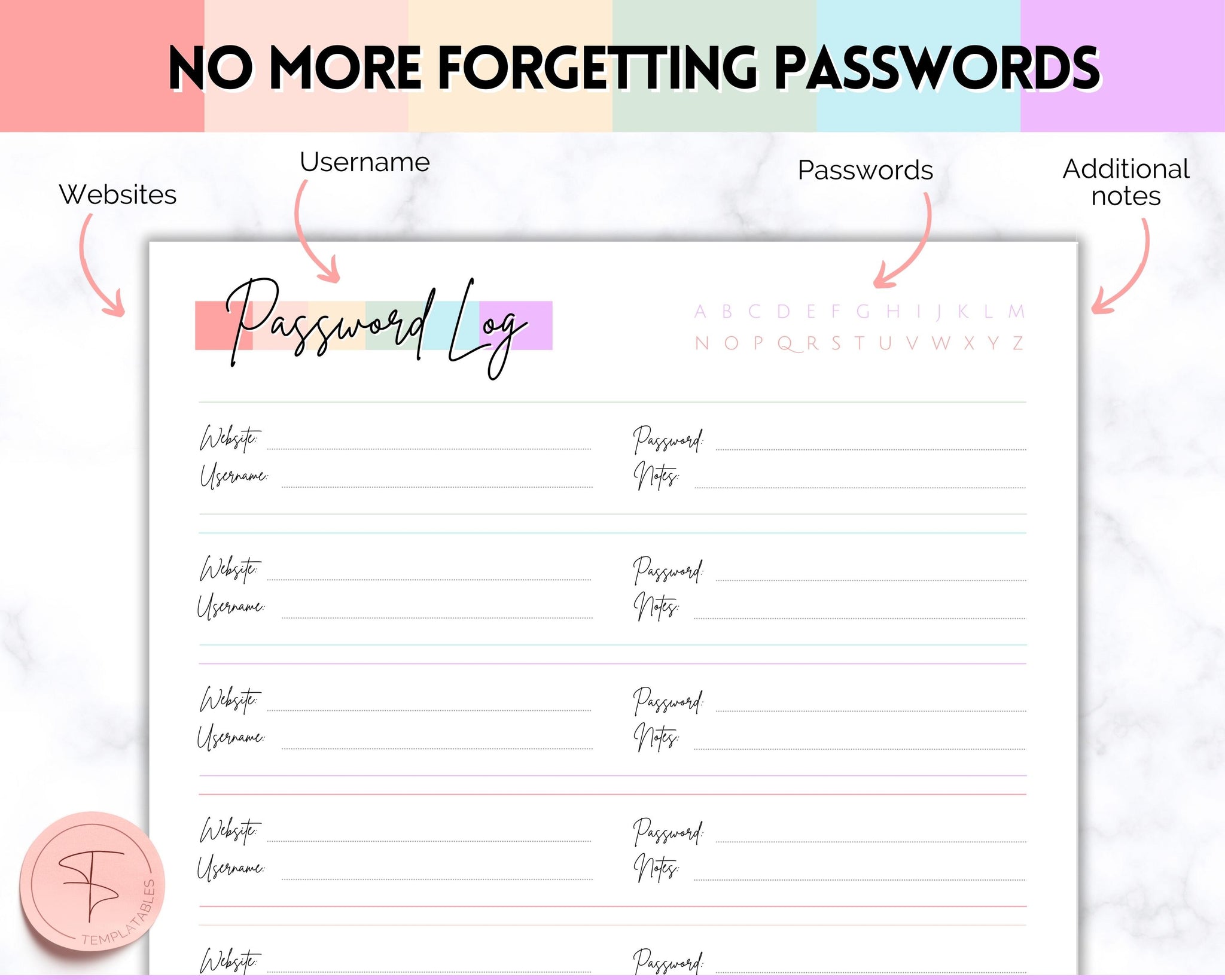 Pasword Tracker, Password Log for Personal Size Planners