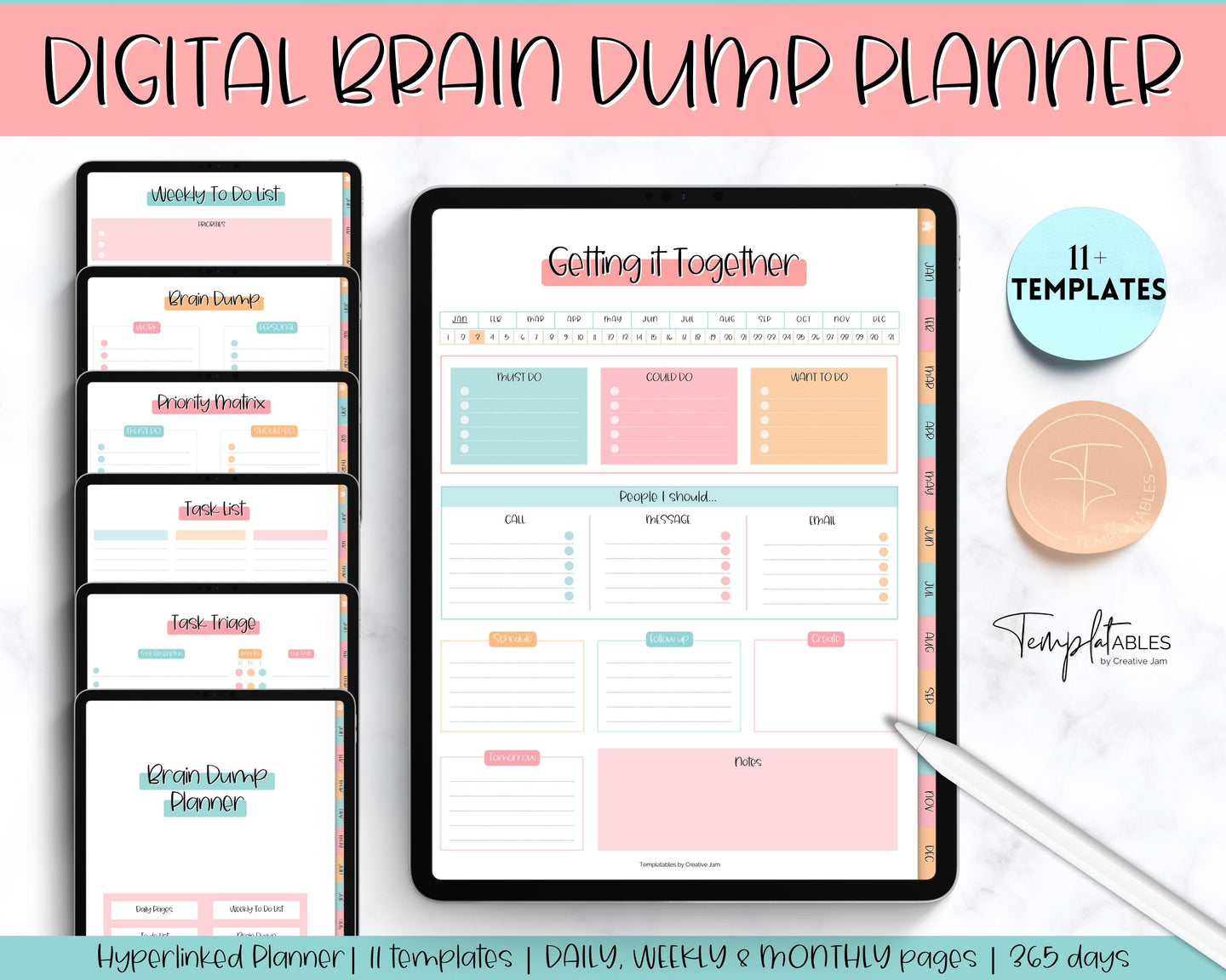 DIGITAL Brain Dump Planner | Goodnotes & Notability To Do List, ADHD Daily Planner, Work Day Productivity | Colorful Sky