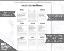 Load image into Gallery viewer, EDITABLE Cleaning Planner, Cleaning Checklist &amp; Cleaning Schedule | Weekly House Chores, Clean Home Routine, Monthly Cleaning List | Mono Sky
