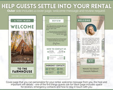 Load image into Gallery viewer, Airbnb Trifold Welcome Book Template | Editable Canva Welcome Guide for Vacation Rentals | Green
