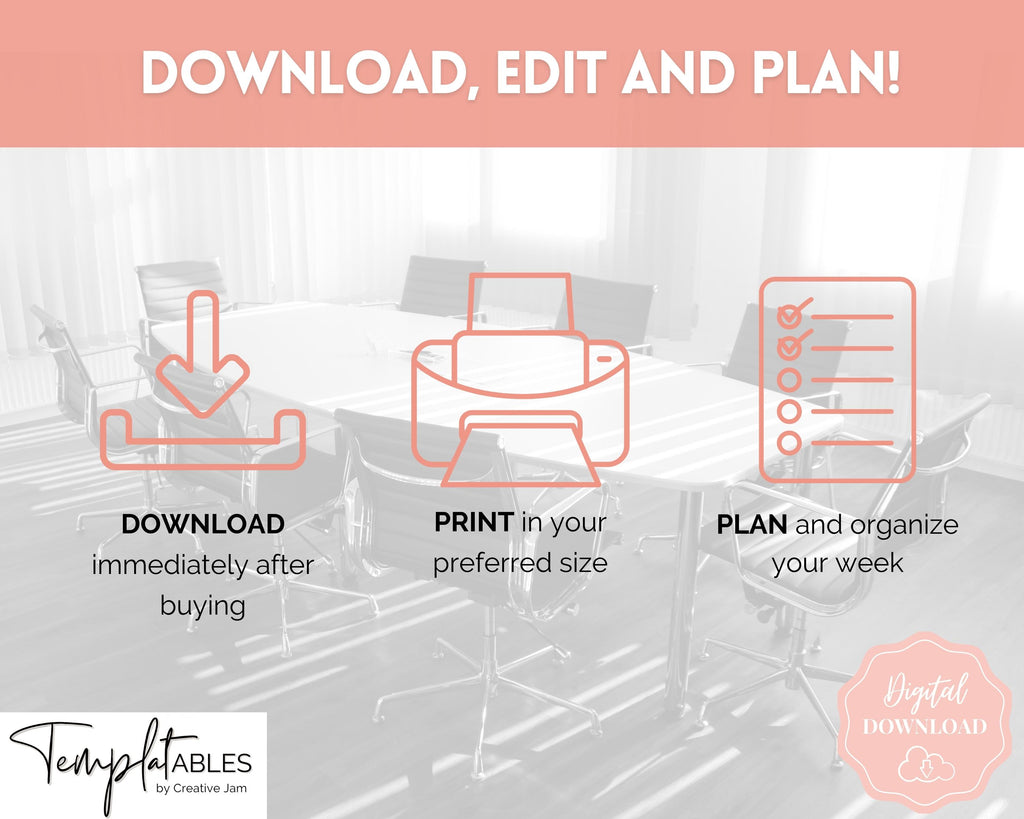 15 Minute Weekly Planner Schedule | Daily Hourly Planner Organizer