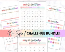 Load image into Gallery viewer, No Spend Challenge BUNDLE | Printable 30 day, 60 day, 90 day Savings Challenge &amp; Monthly Spending Tracker | Pastel Rainbow
