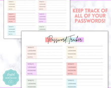 Load image into Gallery viewer, Password Tracker BUNDLE | 3 Printable Password Log &amp; Organizers, Password Keeper, Password Manager | Pastel Rainbow
