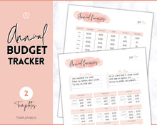 Load image into Gallery viewer, Annual Budget Tracker | Bill, Expenses, Income &amp; Savings Tracker | Pink Watercolor
