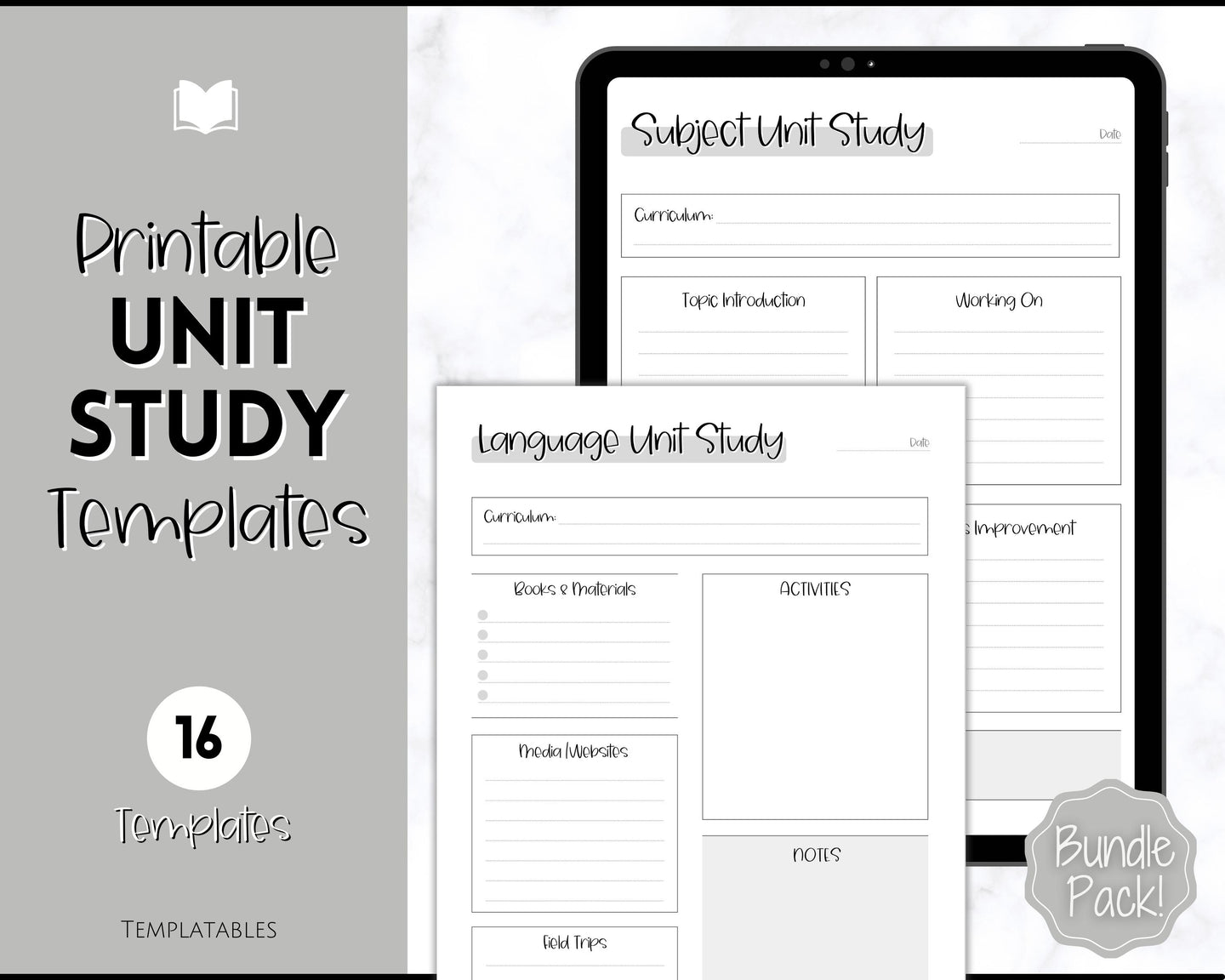 Unit Study Homeschool Planner | Printable Academic Lesson Planner | Mono