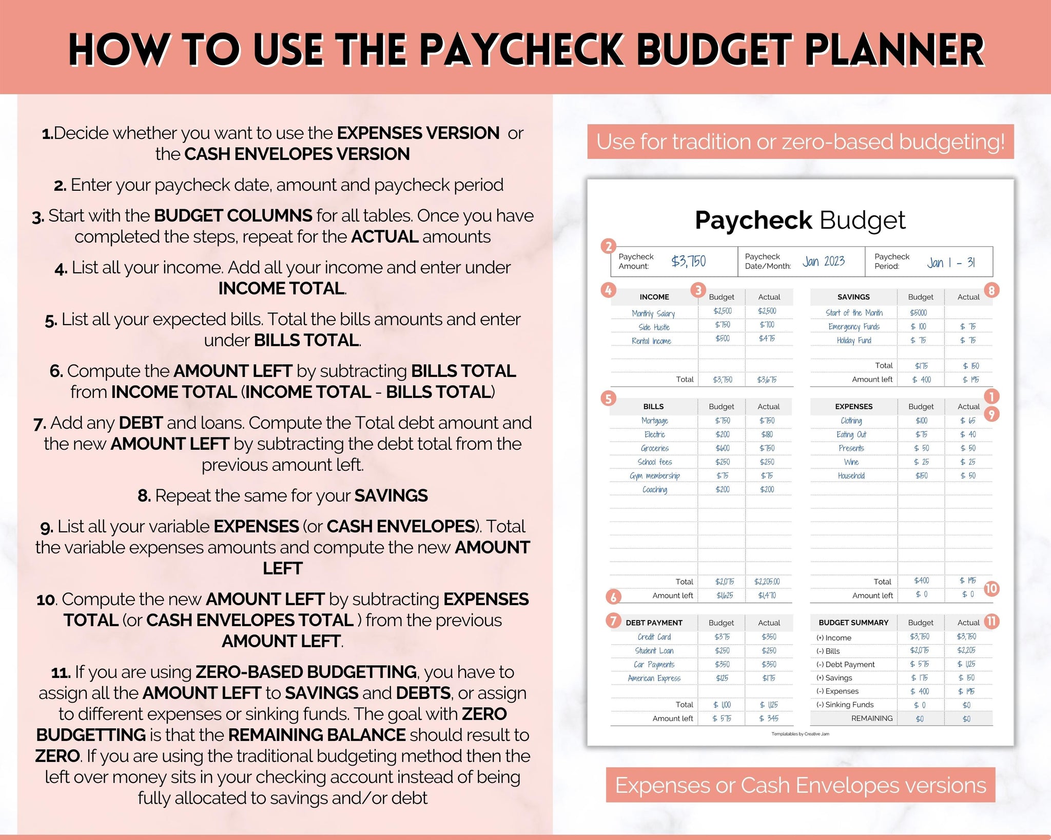 13+ Paycheck Estimator Missouri Paycheck Budget Planner | Editable Zero Based Budget Tracker - Mono