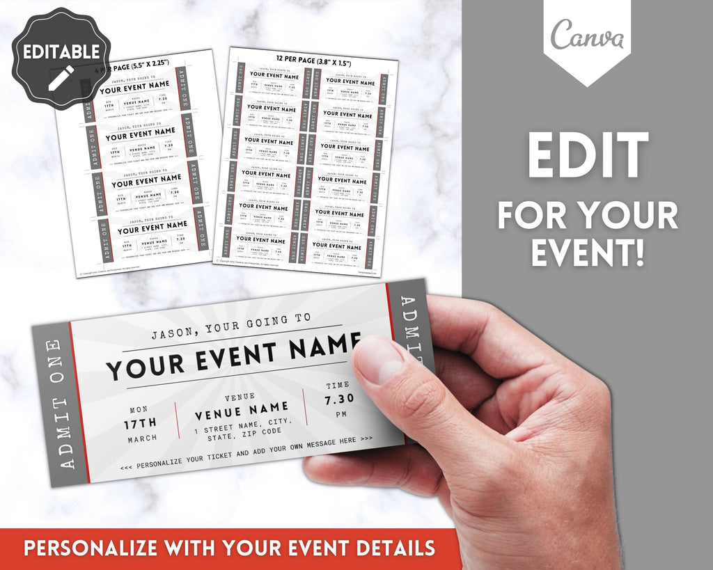 Perfect Ticket Example Event Ticket Editable Template | Perfect Gift for Special Occasions