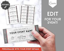 Load image into Gallery viewer, EDITABLE Event Ticket Gift Template | DIY Templates for Concerts, Theatre Shows, Surprise Gifts &amp; Special Occassions | Mono

