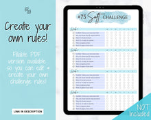 Load image into Gallery viewer, EDITABLE 75 SOFT Challenge Tracker | 75soft Printable Challenge, Fitness &amp; Health Planner | Blue Watercolor
