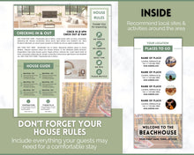 Load image into Gallery viewer, Airbnb Trifold Welcome Book Template | Editable Canva Welcome Guide for Vacation Rentals | Green
