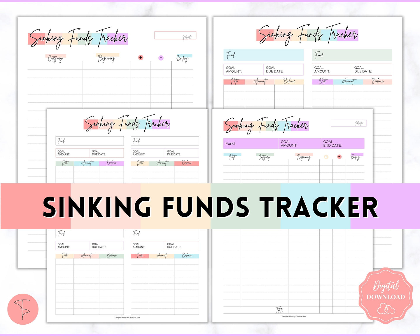 Sinking Funds Tracker BUNDLE | Printable Savings, Budget & Finance Trackers | Pastel Rainbow