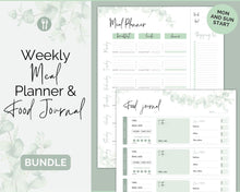 Load image into Gallery viewer, Meal Planner BUNDLE | Weekly Food Diary, Meal Tracker Printable &amp; Daily Food Journal | Green Eucalyptus
