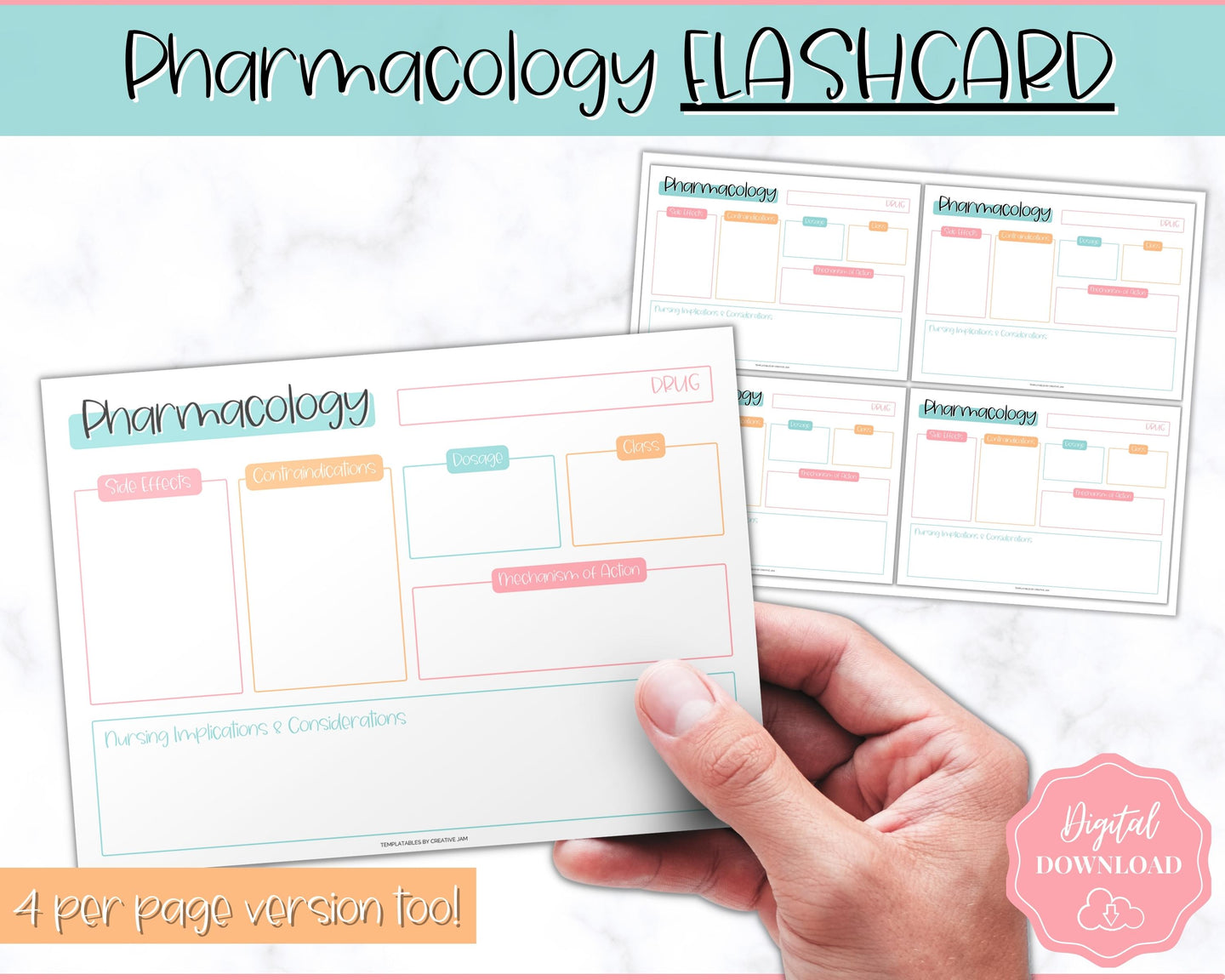 Drug Card Template, Nursing Pharmacology Printable Notes, Nursing School Student Study Guide | Colorful Sky