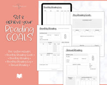 Load image into Gallery viewer, READING Journal Printable Book Tracker | Reading Challenge, Book Review &amp; Journal Template, Bookshelf Insert | Sky Mono
