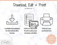 Load image into Gallery viewer, EDITABLE Cleaning Planner, Cleaning Checklist &amp; Cleaning Schedule | Weekly House Chores, Clean Home Routine, Monthly Cleaning List | Nude
