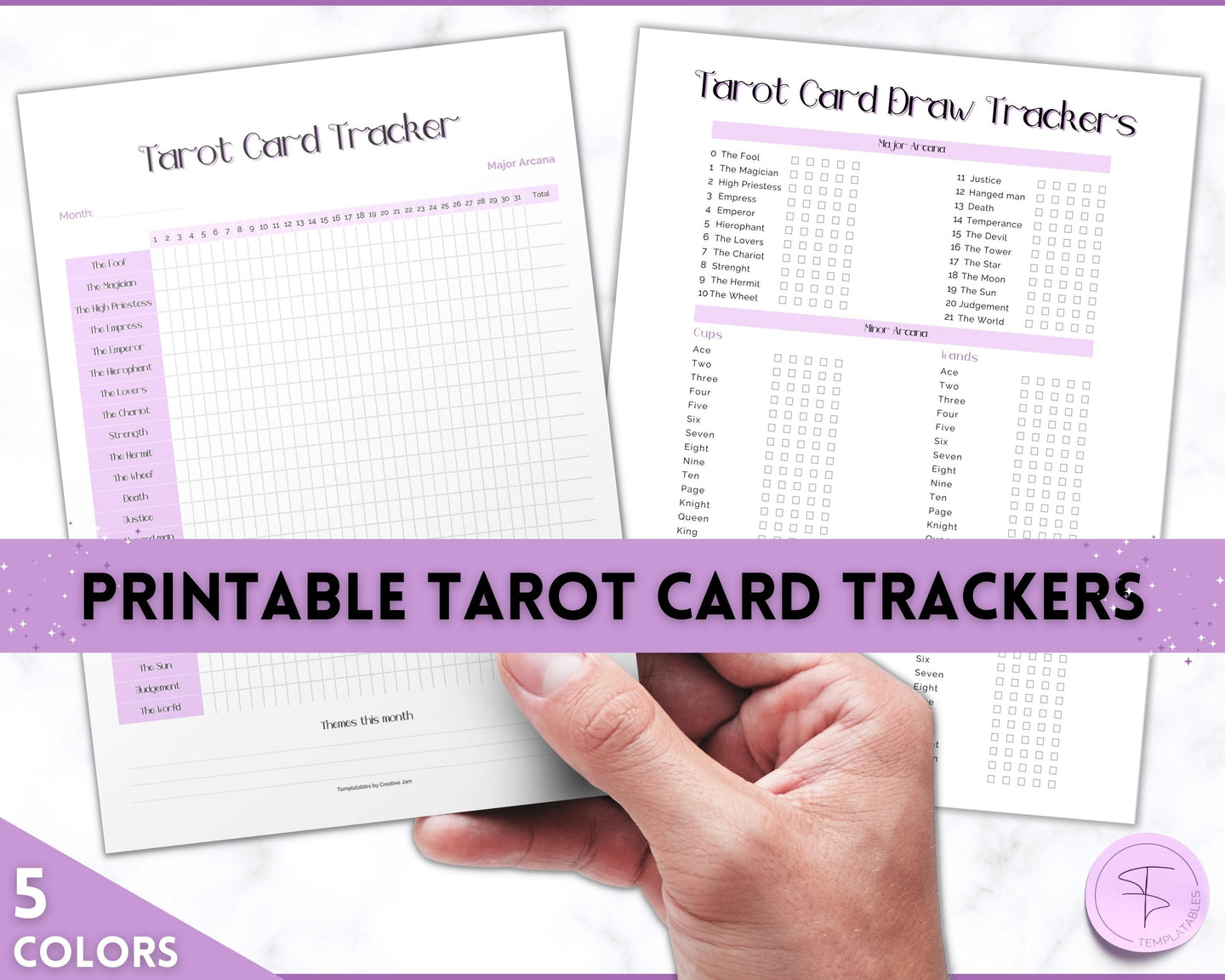 Tarot Card Trackers & Monthly Readings | Learn Tarot Card Readings, Tarot Spreads | Beginner Tarot Planner Workbook, Grimoire & Cheat Sheets | Purple