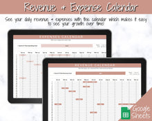 Load image into Gallery viewer, Small Business Bookkeeping Spreadsheet | Google Sheets Automated Business Expense Tracker &amp; Product Invetory Tracker | Brown
