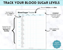 Load image into Gallery viewer, Blood Sugar Tracker | BUNDLE of 6 Blood Sugar Logs, Glucose Tracker, Diabetes Log, Medical Planner Printable, Type 2, Gestational Diabetes
