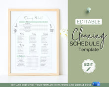 Load image into Gallery viewer, Editable House Shape Cleaning Schedule &amp; Housekeeping Checklist for House Chores | Green
